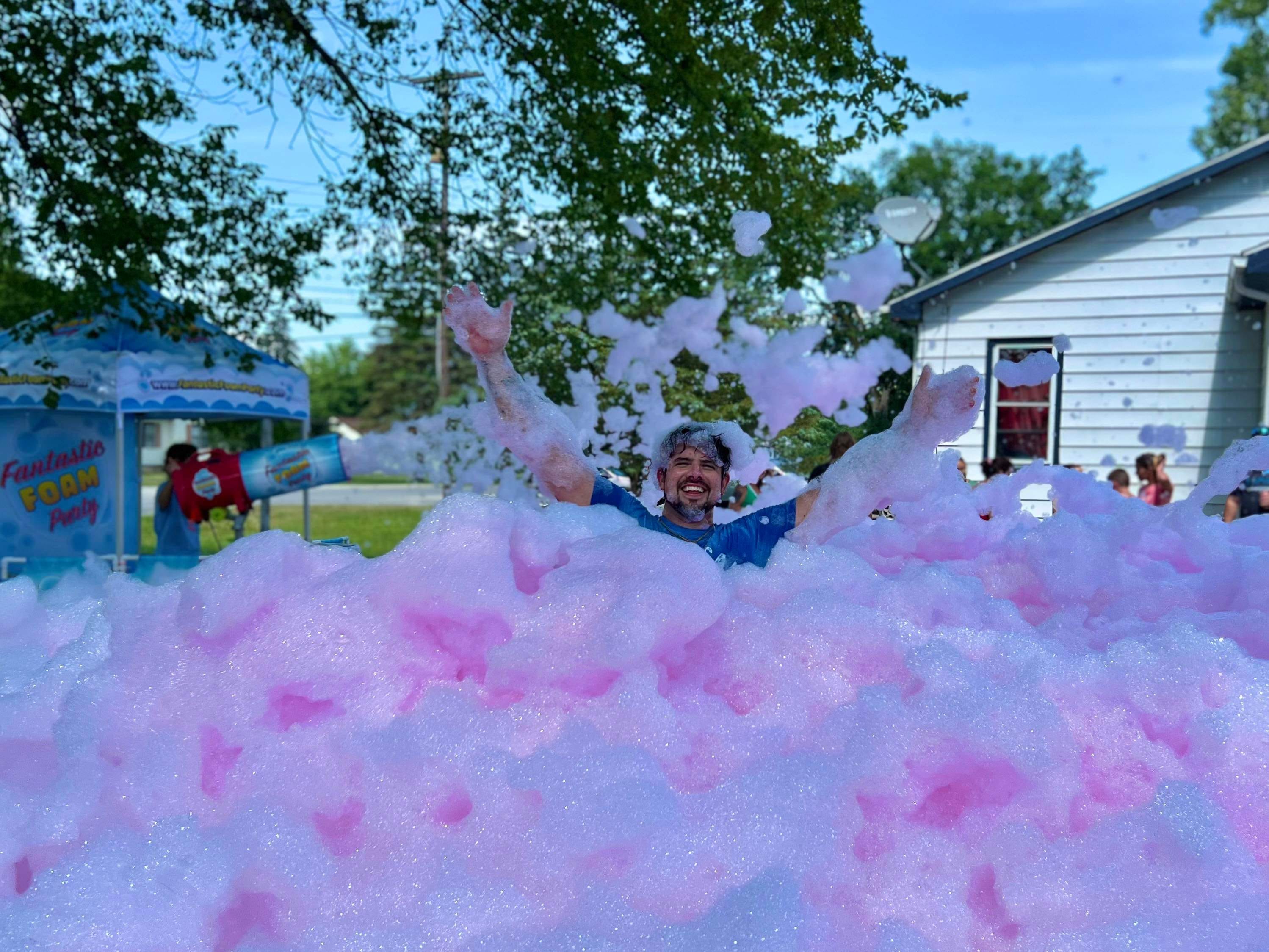 Men having fun with foam in King of Prussia, PA.